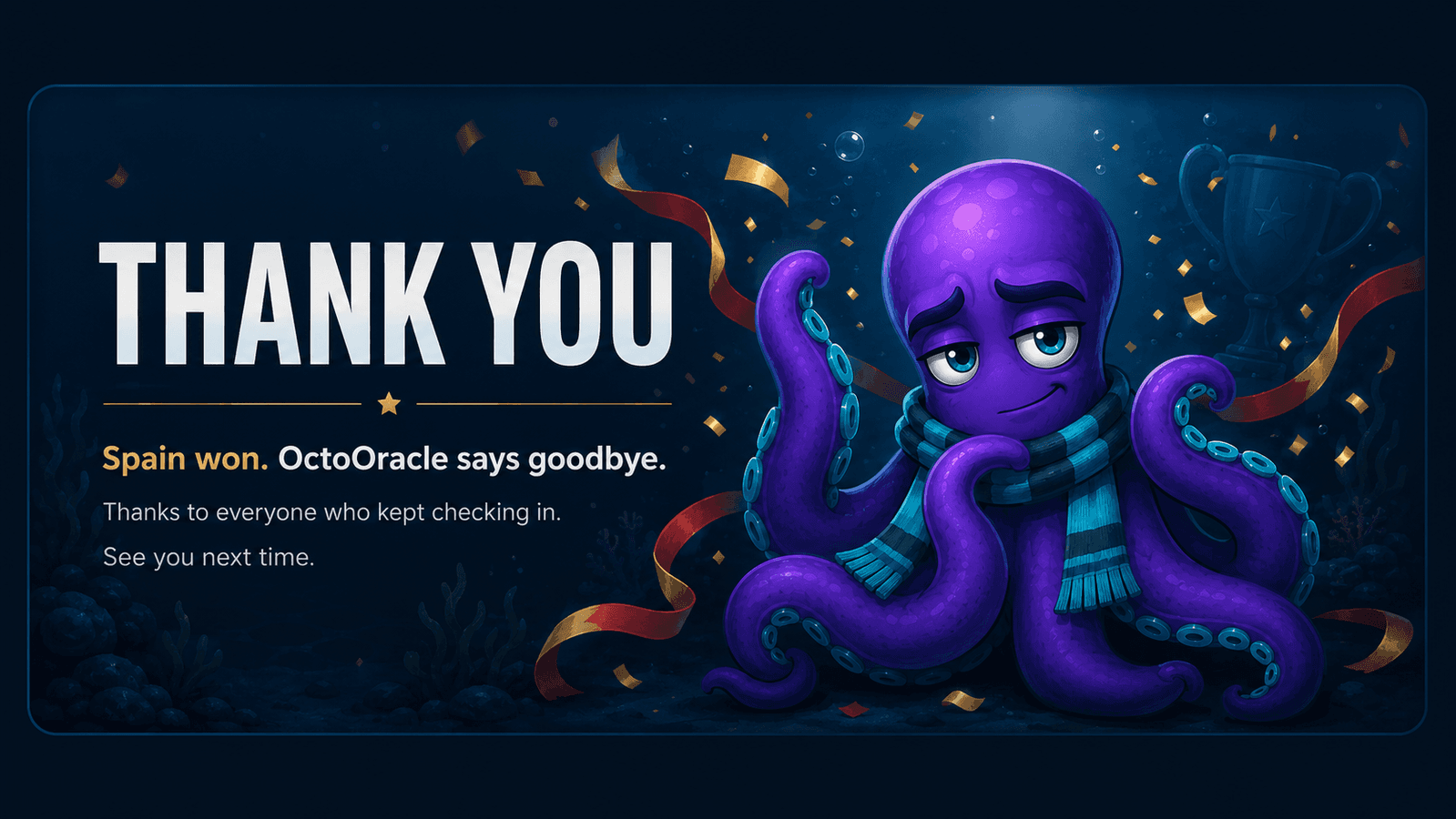 OctoOracle says thank you after Spain won the World Cup